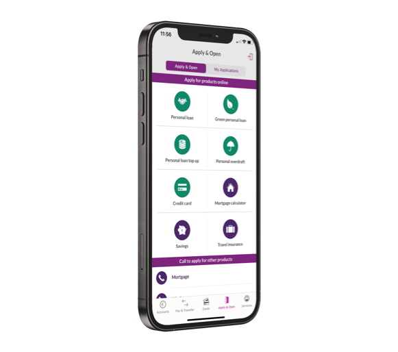 Apply & Open page on the AIB mobile app.
